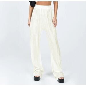Princess Polly XX Pants 12 Emmett Cream Pleated Wide Leg Satiny High Waist NWT